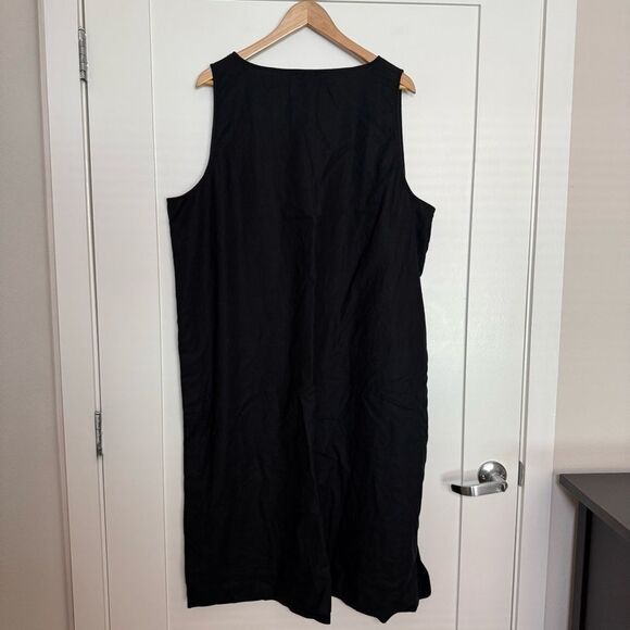 Madewell Linen Dress Minimalist Lagenlook Sz 3X Sleeveless Side Buttons V Neck - Picture 5 of 9